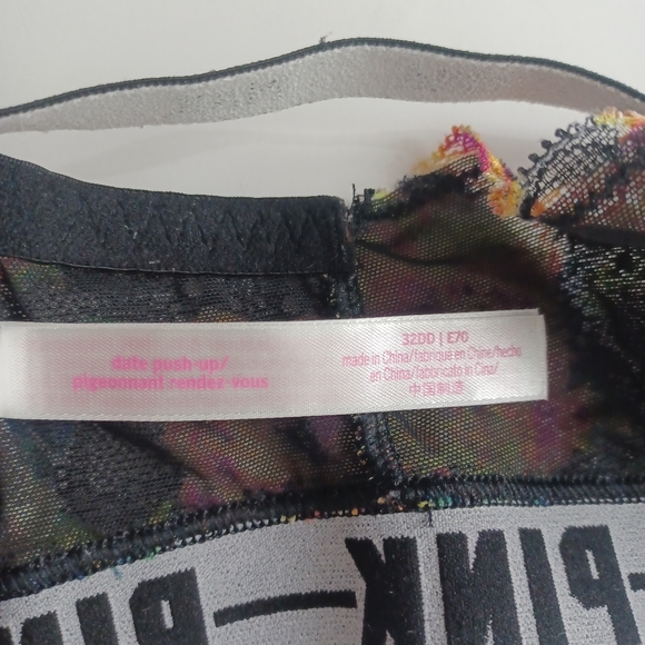 VS PINK Date Lace Racerback Push Up Bra 32DD Black Floral -Adjustable -Padded - Picture 10 of 15